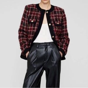 Anine Bing Cherry Plaid Lydia Jacket